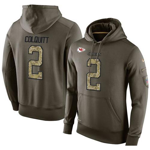 NFL Men's Nike Kansas City Chiefs #2 Dustin Colquitt Stitched Green Olive Salute To Service KO Performance Hoodie - Click Image to Close